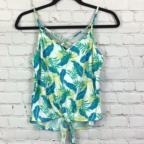 Poof. Tropical print tank w/ tie waist   L - Picture 1 of 5